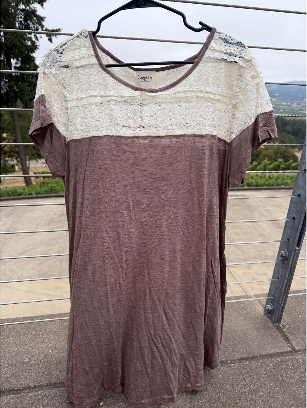 NWT Hayden 1XL milk chocolate and cream lace tunic top